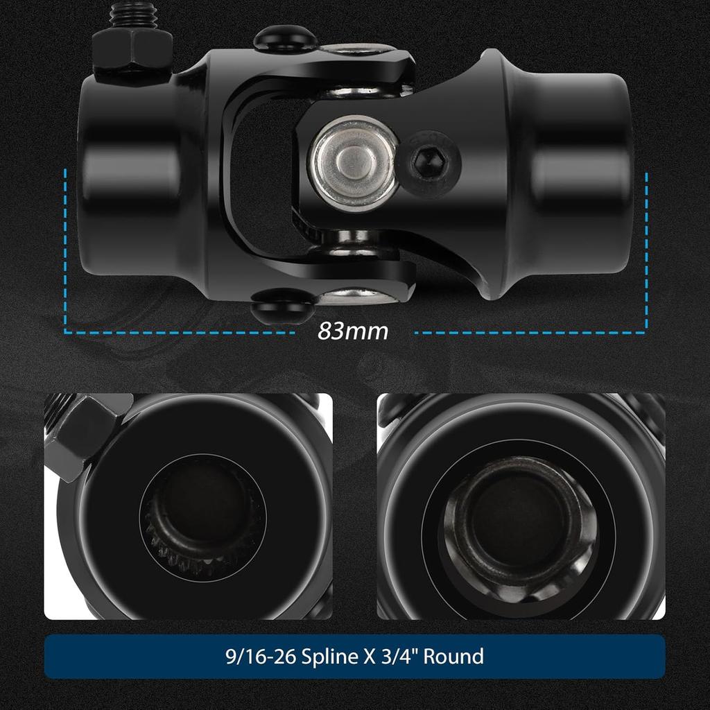 ECCPP 9/16-26 Spline X 3/4" Round Round Single Steering Joints Black Universal U-Joint Shaft 83mm