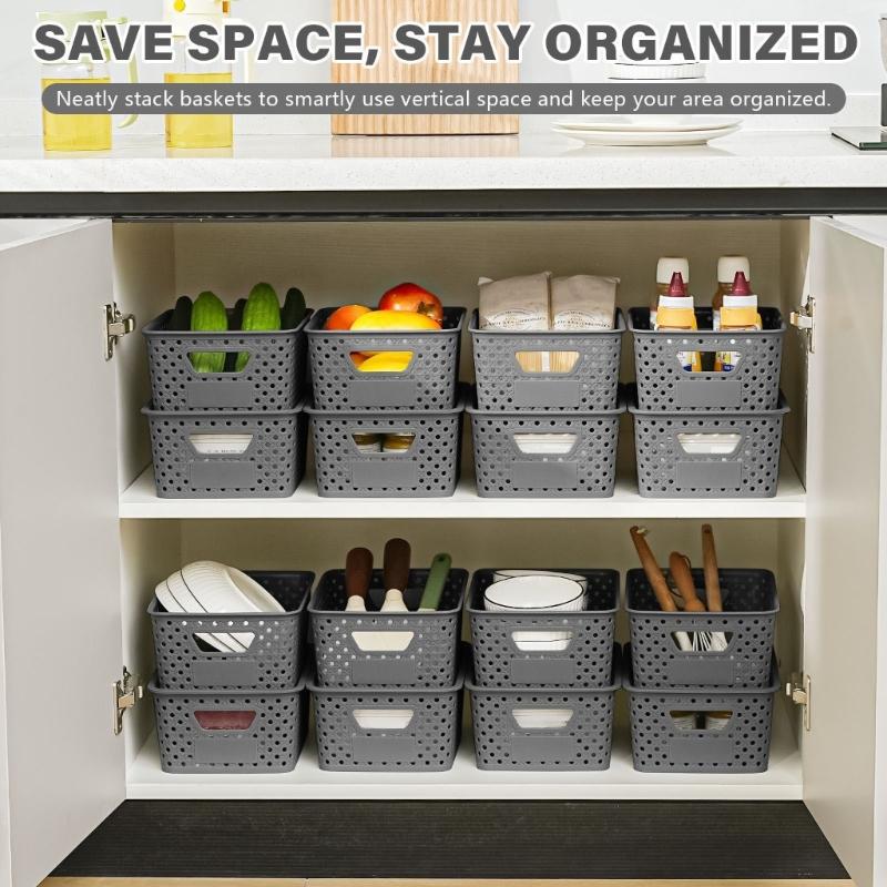 Storage Basket with Lid Set of 6 Plastic Storage Bins for Playroom Items, Closet Shelves, Bedroom and Sundry Storage
