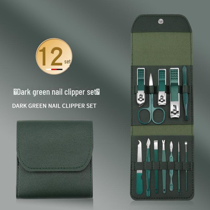 20-Piece Dark Green Stainless Steel Nail Clipper & Manicure Set