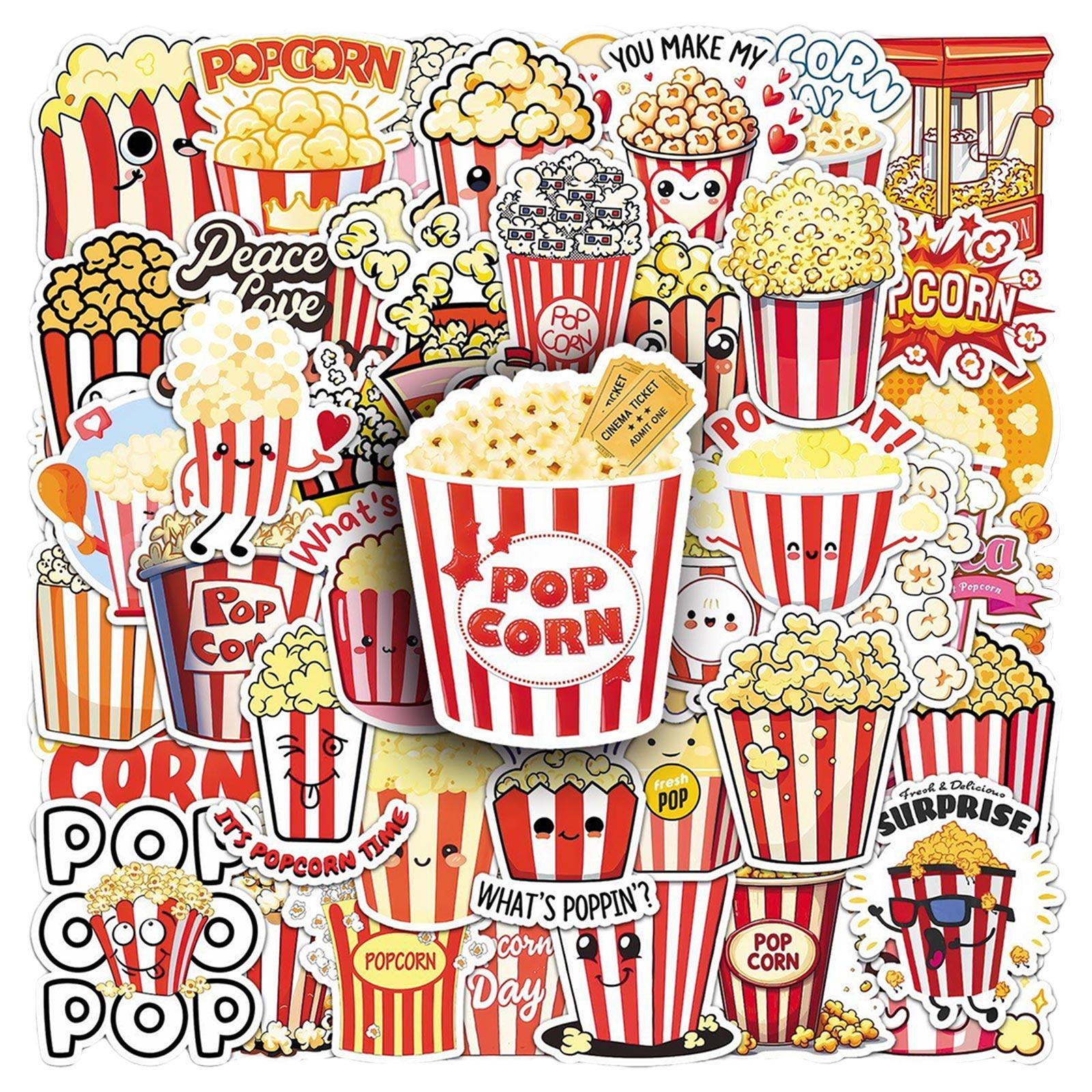 

50Pcs Popcorn Stickers Party Favors For Laptop, Water Bottle, Skateboard | Non-Repeating Decals, High-Definition Print One Size