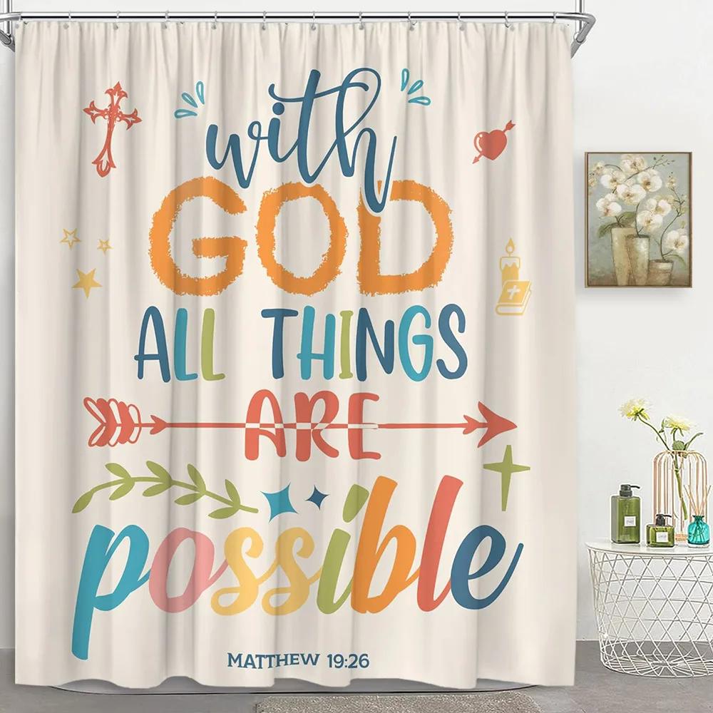 Kids Rainbow Shower Curtain Cartoon Cute Stars Clouds Love Inspirational Quotes Flower Boy Girl Polyester Bathroom Decor Curtain