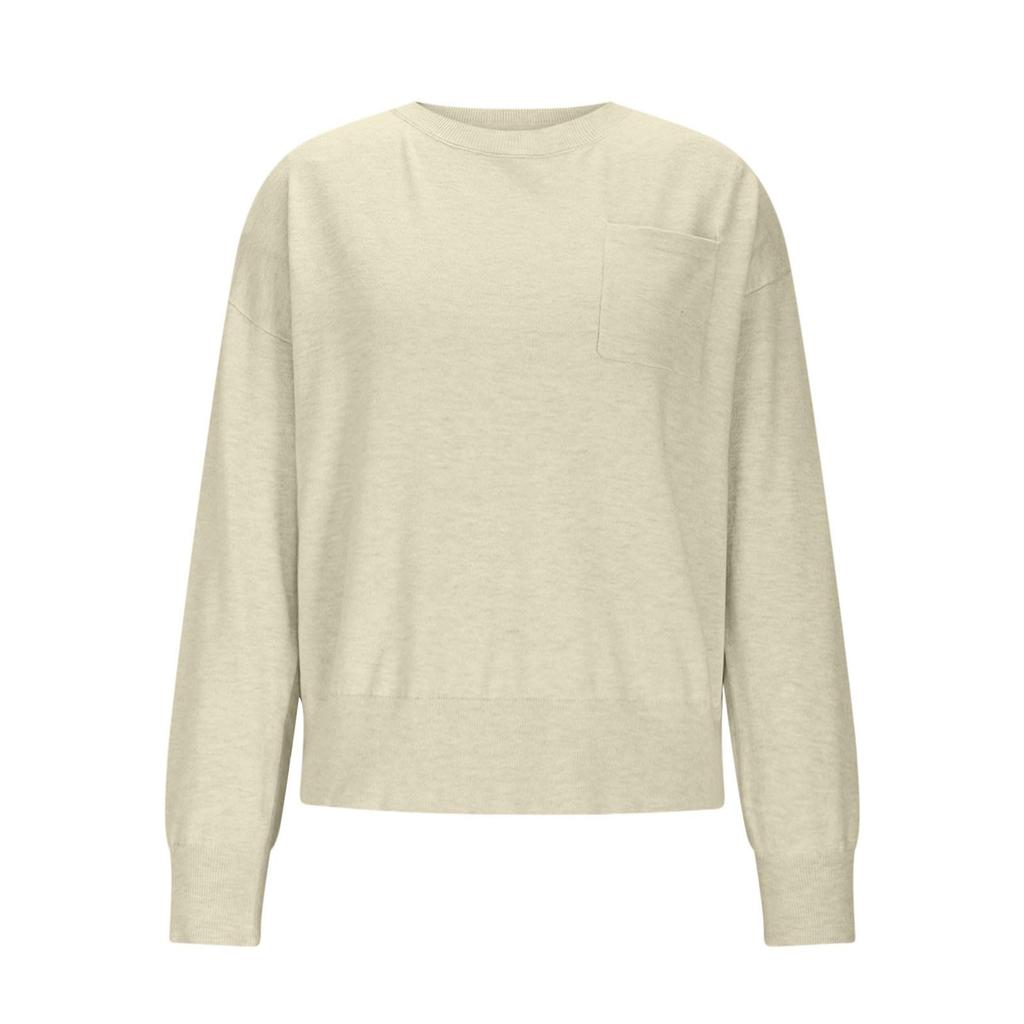 Women's Fashion Round Neck Pullover Sweater Casual Versatile Solid Color Knit Top