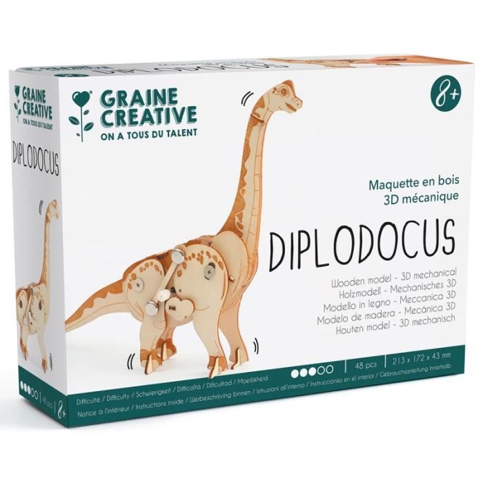 Maquette 3D Mécanique en bois - Diplodocus - Modélisme - Blanc - Enfant - 48 pièces