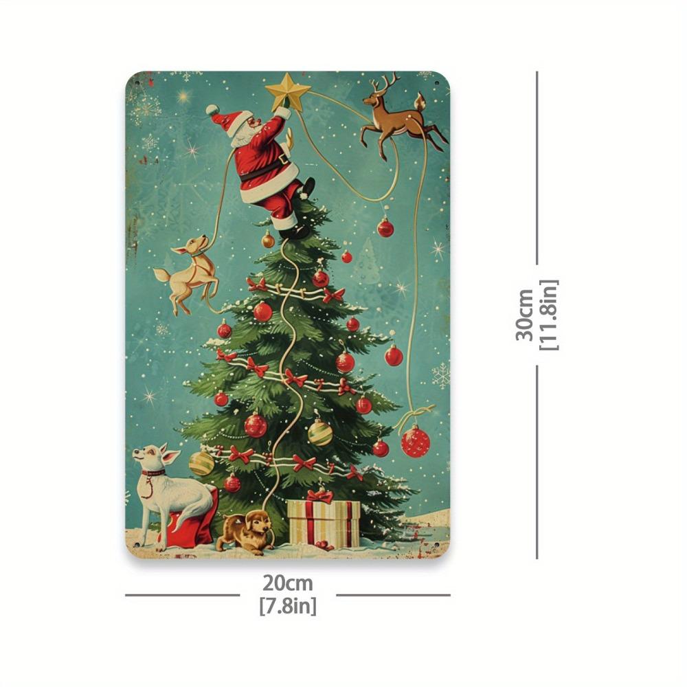 2D Flat Vintage Naughty Santa On Tree Metal Sign - Durable Iron Wall Art, Festive Christmas Decor for Home Office Cafe Garden