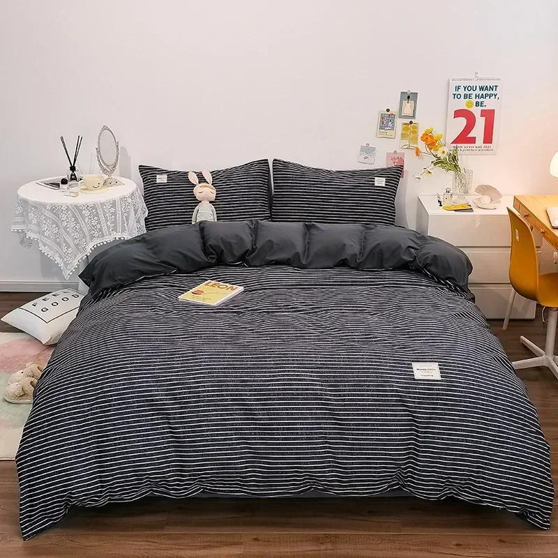 

Комплект постельного белья с японским принтом в клетку, выстиранный, приятный к коже, дышащий, комплекты пододеяльников на все сезоны, размеры квин, кинг, постельное белье 1.2m-150x200cm 3pcs