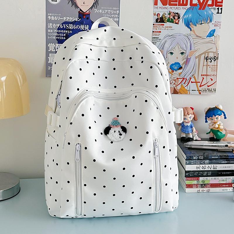 Dot Print Girls Backpack Junior High School Student Lightweight Schoolbag