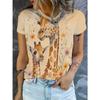 Crew Neck Short Sleeve Watercolor Giraffe Floral Print T Shirt Women's Outfits Casual Daily Wear Summer Lady Clothes
