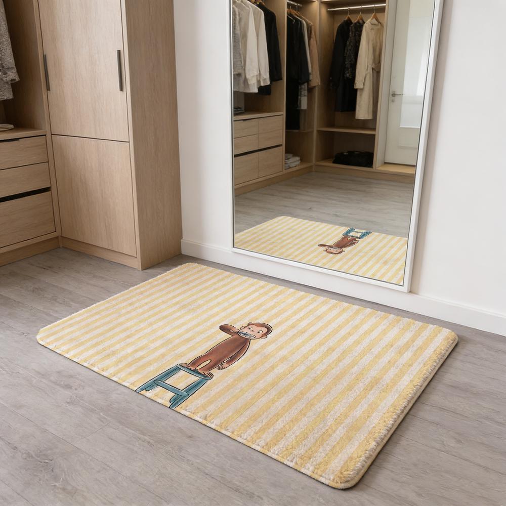 MONKEY CARTOON C-Curious GeorgeS Floor Mat Flannel Door Mat Non-Slip Absorbent Washable Indoor Home Rug