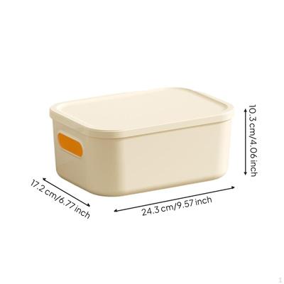 Rectangular Storage Box Desktop Organizer with Lid, MultiFunctional Bin 1pc 24.3x17.2x10.3cm Cream