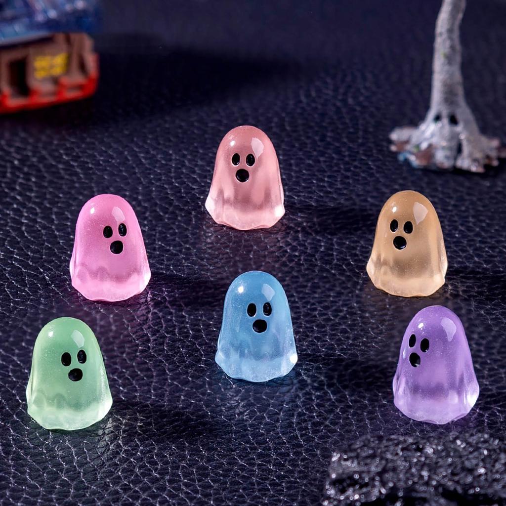 Glow in the Dark Halloween Ghost Decorations Set 6 Colorful Mini Spooky Figurines Cute Tabletop Decor Glowing Party Accessories