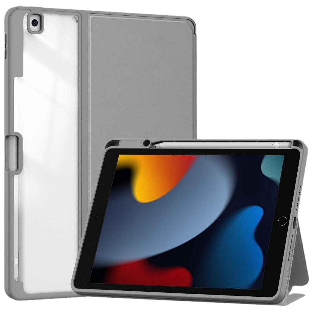 For iPad 10.2 Protective Case Transparent Stand Cover with Pencil Slot for iPad 7 8 9 Foldable Book Style Shell