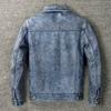 Vintage Blue Genuine Cow Men Leather Jacket  507 Style Slim Fit Coat Men's Leather Jackets Male Clothes Spring Autumn