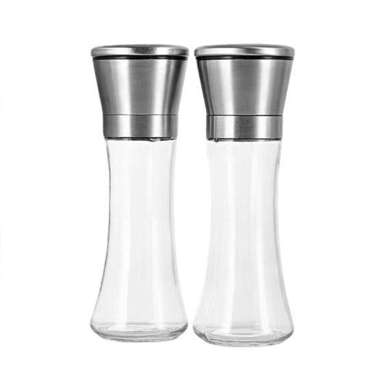 2Pcs Pepper And Salt Grinder Refillable Stainless Steel Mill with Adjustable Coarseness Manual Spice Grinder for Kitchen Home Restaurant