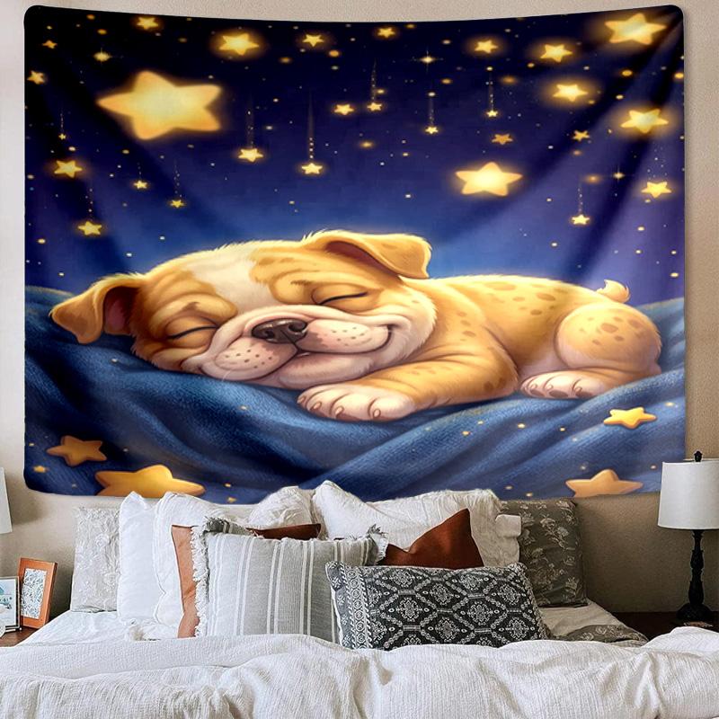 Cartoon Bulldog Stars  Tapestry Room Decoration Wall Hanging for Living Room Bedroom, dormitory, Birthday and Christmas gifts