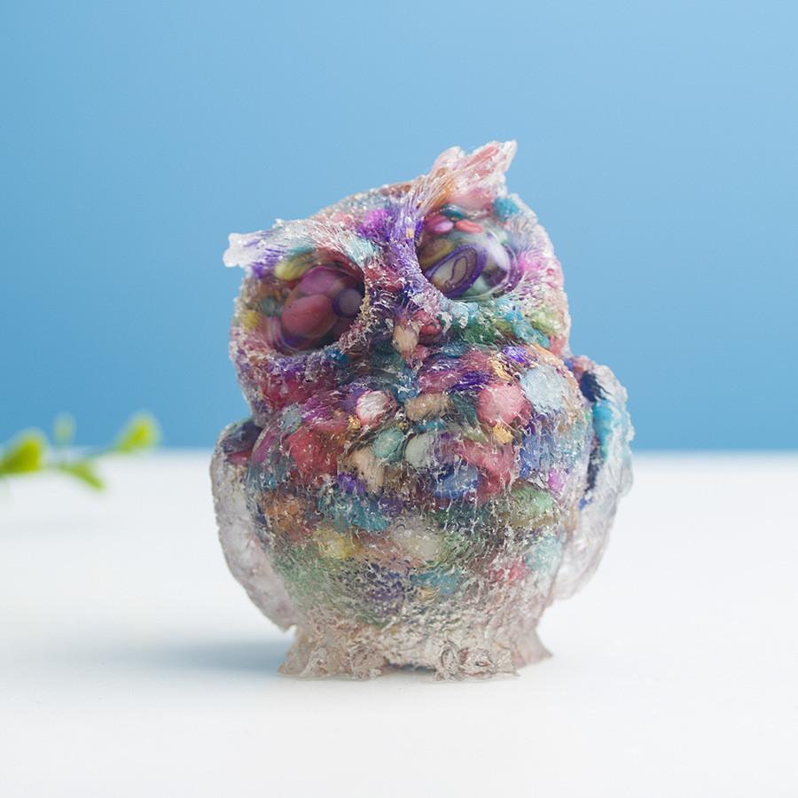 Natural Water Crystal Owl Resin Sculpture For Modern Home Decor And Office Space