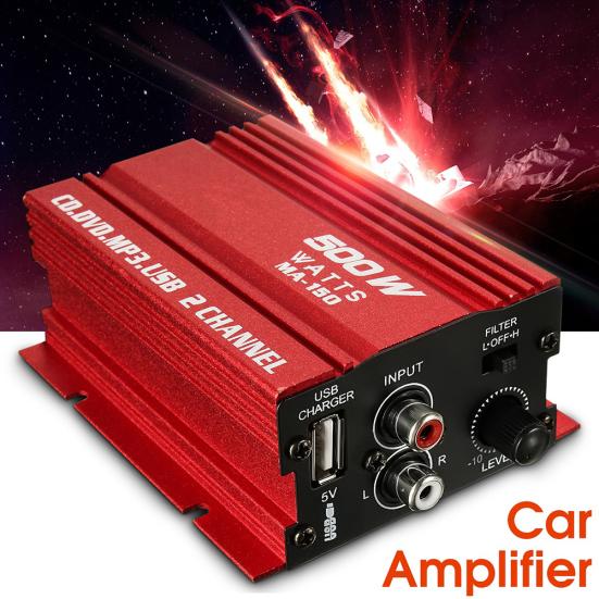 500W 12V Mini Stereo Audio Power 2CH HiFi Amplifier Car MP3 Speaker Portable