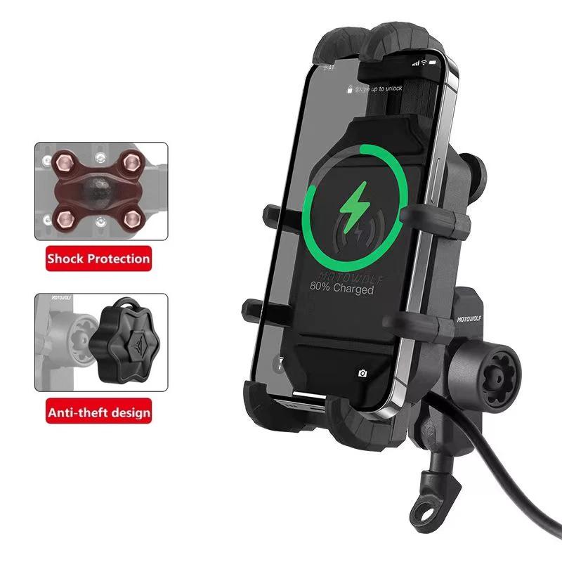 USB QC3.0 Fast Charging Wireless Charger ABS Material Motorcycle Bike for Bicycle Phone Holder Stand Supports Mobile Cell Phone