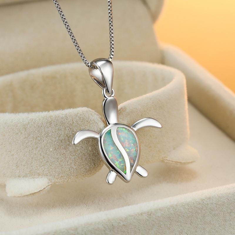 Wish European and American Style Rose Gold Single Turtle Opal Pendant Necklace Simple Cartoon Collarbone Chain
