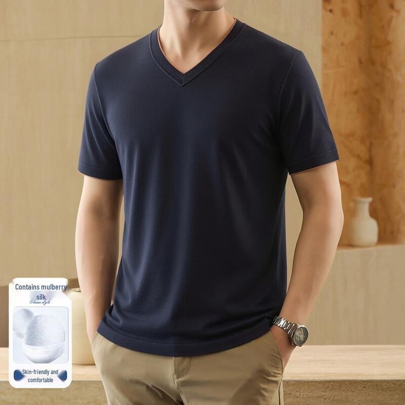 VEE KELLEN Men's Silk Blend V-Neck Short Sleeve T-Shirt