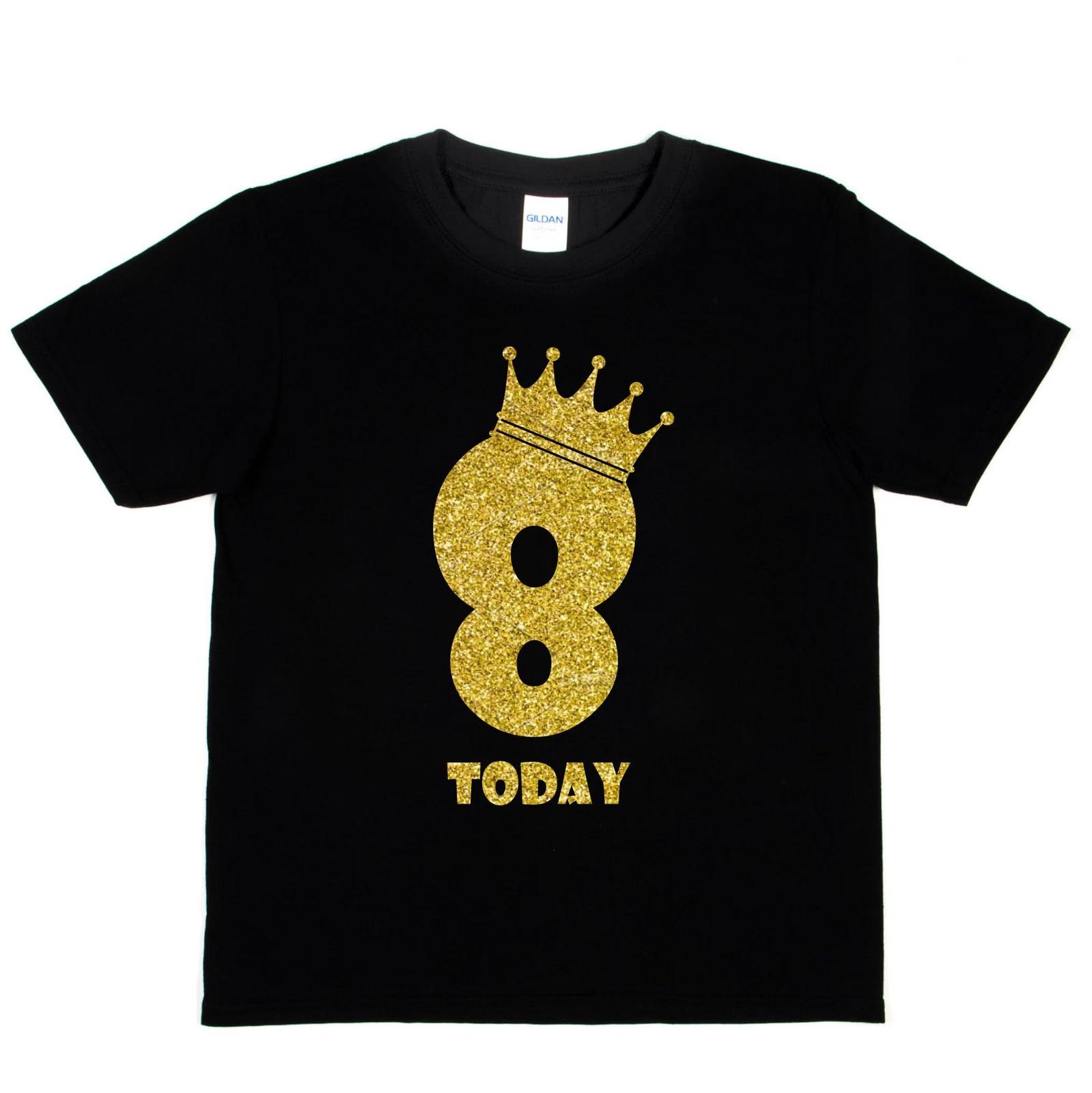 Kids Eight Today Birthday T-shirt In Gold Glitter Happy 8th Birthday Gift S