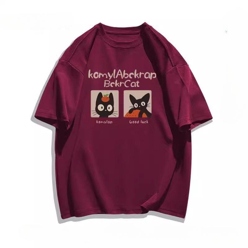 

Лето 2025 100% хлопок Повседневная футболка оверсайз Женская уличная одежда Харадзюку забавный мультяшный принт Футболки с коротким рукавом для женщин черная белая Y2k Топы 3XL красный