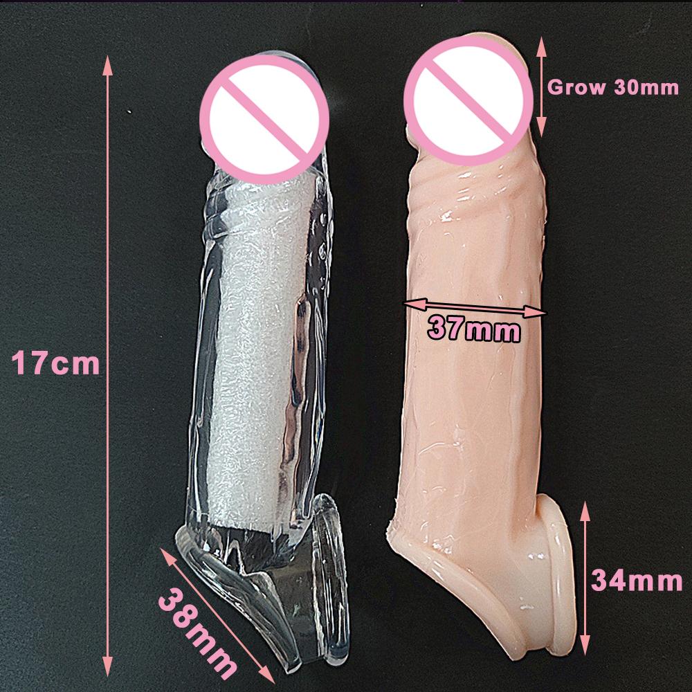 Reusable Penis Sleeve Big Penis Extender Condom Cock Extension Dick Enlargemen Sex Toys For Men Enlargement Time Delay