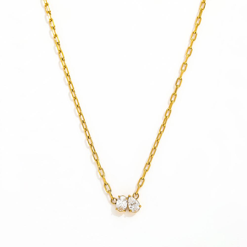 High End 18K Gold PVD Dainty Waterdrop & Oval Zirconia Joint Stainless Steel Pendant Waterproof Necklace Fashion Jewelry 42.5+5cm