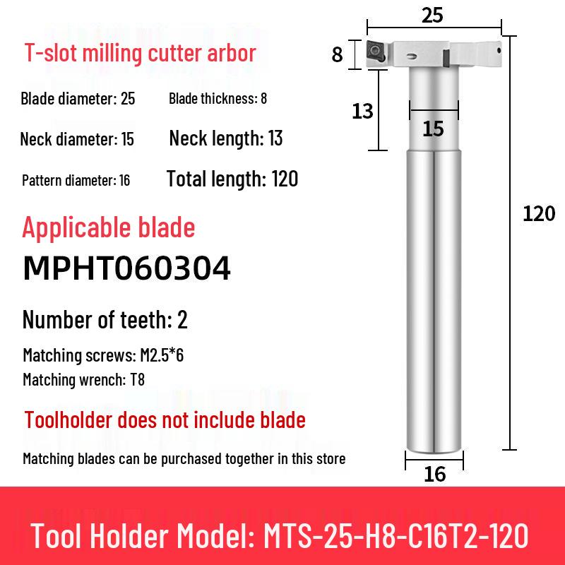 CNC T-Slot Milling Cutter with HTS Three-Sided Blade, Shank Thickness: 6, 8, 10, 12 Mm