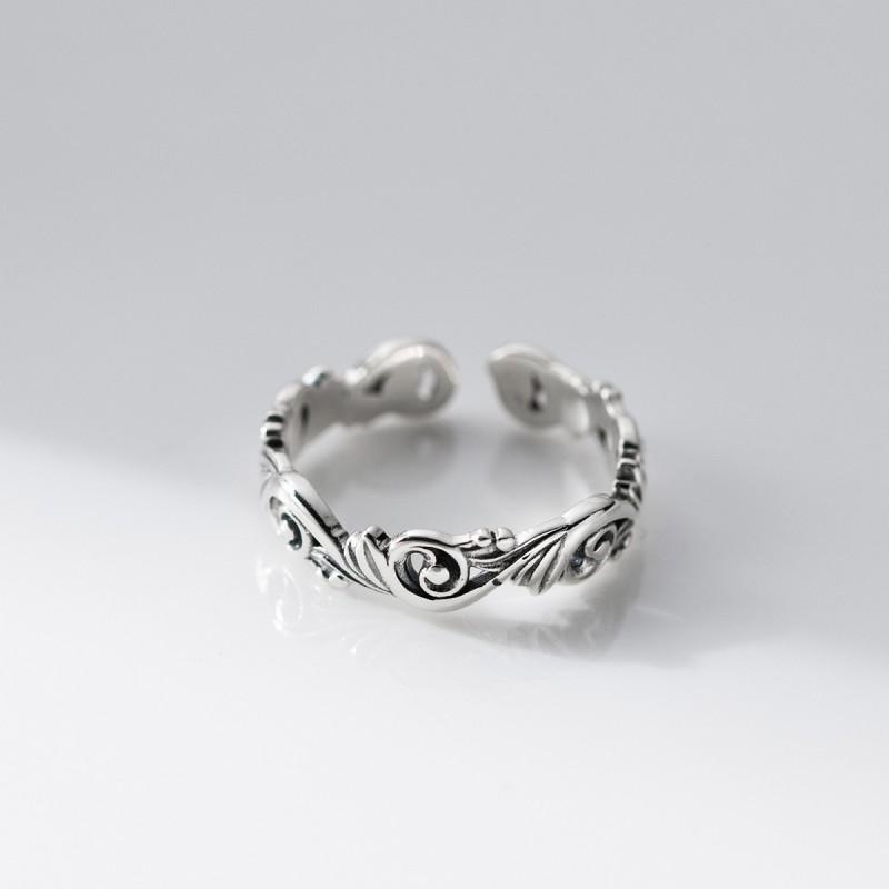 Adjustable Open Ring Women Men Vintage Scroll Leaf Motif Copper Band Retro Boho Chic Jewelry