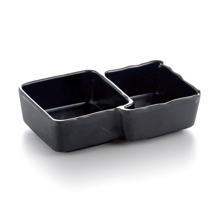 Japanese Matt Black Melamine High Food Dinnerware Set Luxury Appetizer Sauce Dishes Square Double Grid Dish 4 Inch