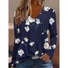 Women's 2025 Basic V-Neck Long Sleeve,Elegant Floral Printed Polyester Relaxed Fit Tee Shirt, Spring Autumn Casual Comfort Tops