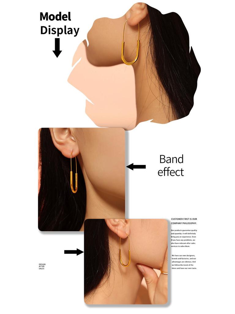 Cercei agrafă din oțel titan placat cu aur de 18k: Stil simplu, modern