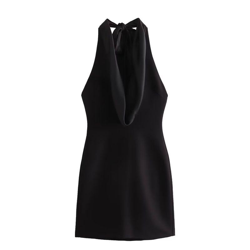 

Women s New Slim-Fitting Patchwork Hanging Collar Dress Black M