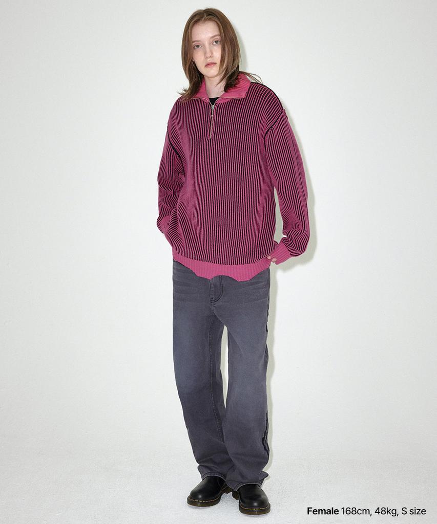 MAHAGRID Cutting Contrast Half Zip-Up Knit Pink(Mg2Efmk641A)