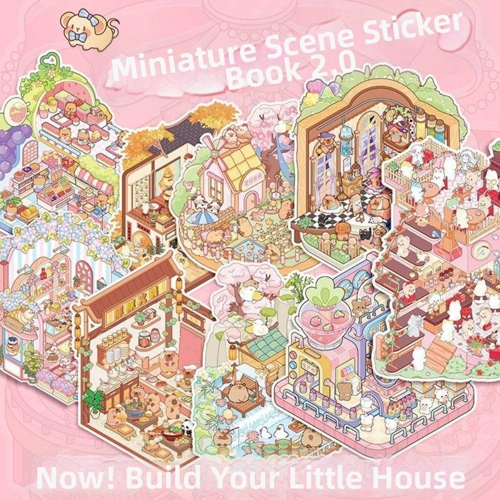 Mini Miniature Scene Sticker Book PET 3D Pocket Cabin Scene Stickers Tent Sticker Decoration Gifts