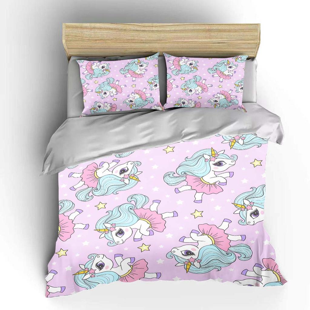 Cartoon Cute Unicorns And Stars Pattern Bedding Set 1 Duvet Cover 2 Pillowcases For Adult And Children Luxury Gift Full Size