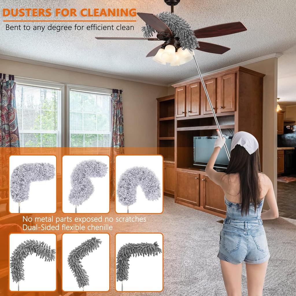 Dusters for Cleaning High Ceiling Fan, Newliton Microfiber Duster with Extension Pole 30-100" Long Handle for Ceiling Fans, Blinds, Cobweb, Home