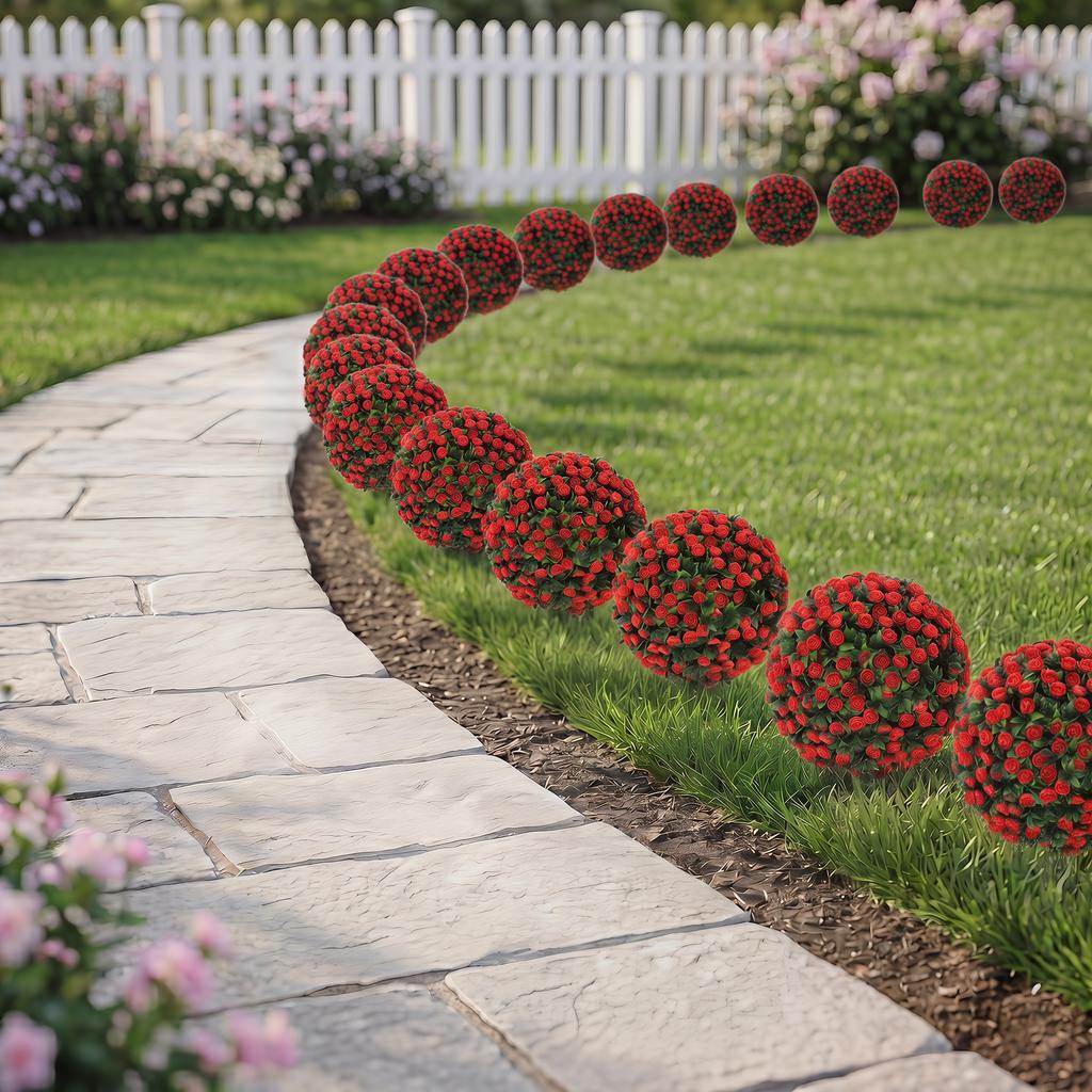 Artificial Rose Topiary UV Resistant, 2-Pack Fake Plants, 55 Cm, Red