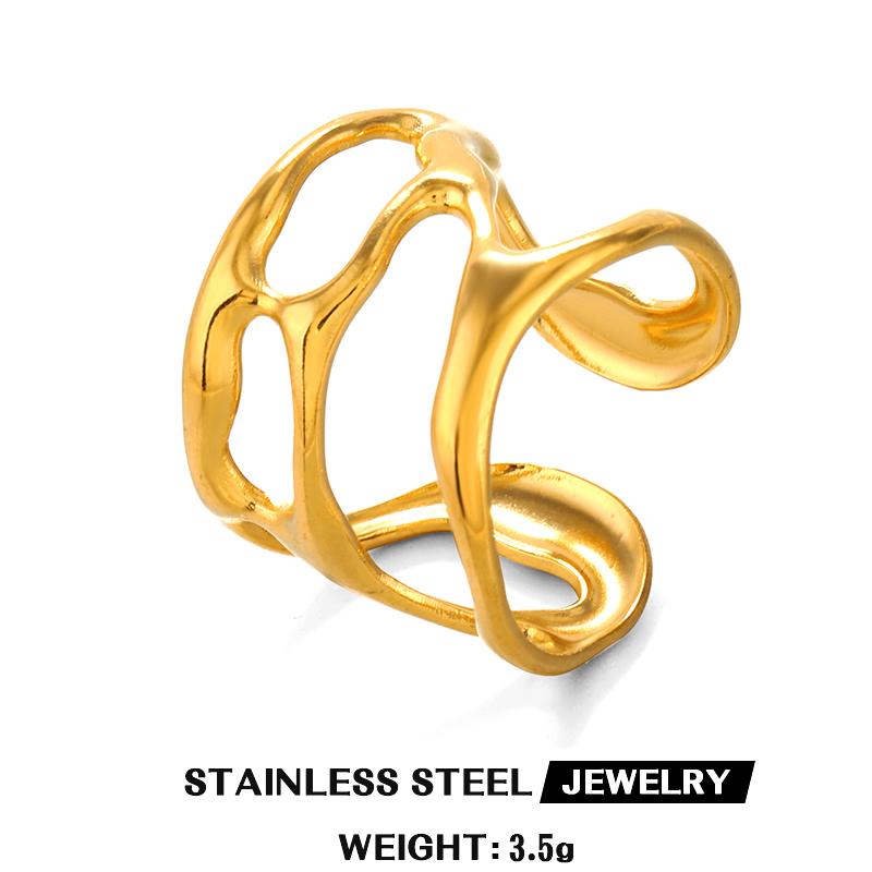 Stainless Steel Irregular Rings Vintage Geometric Metal Lava Open Rings for Women Hollow Cool Punk Finger Ring Jewelry Gifts