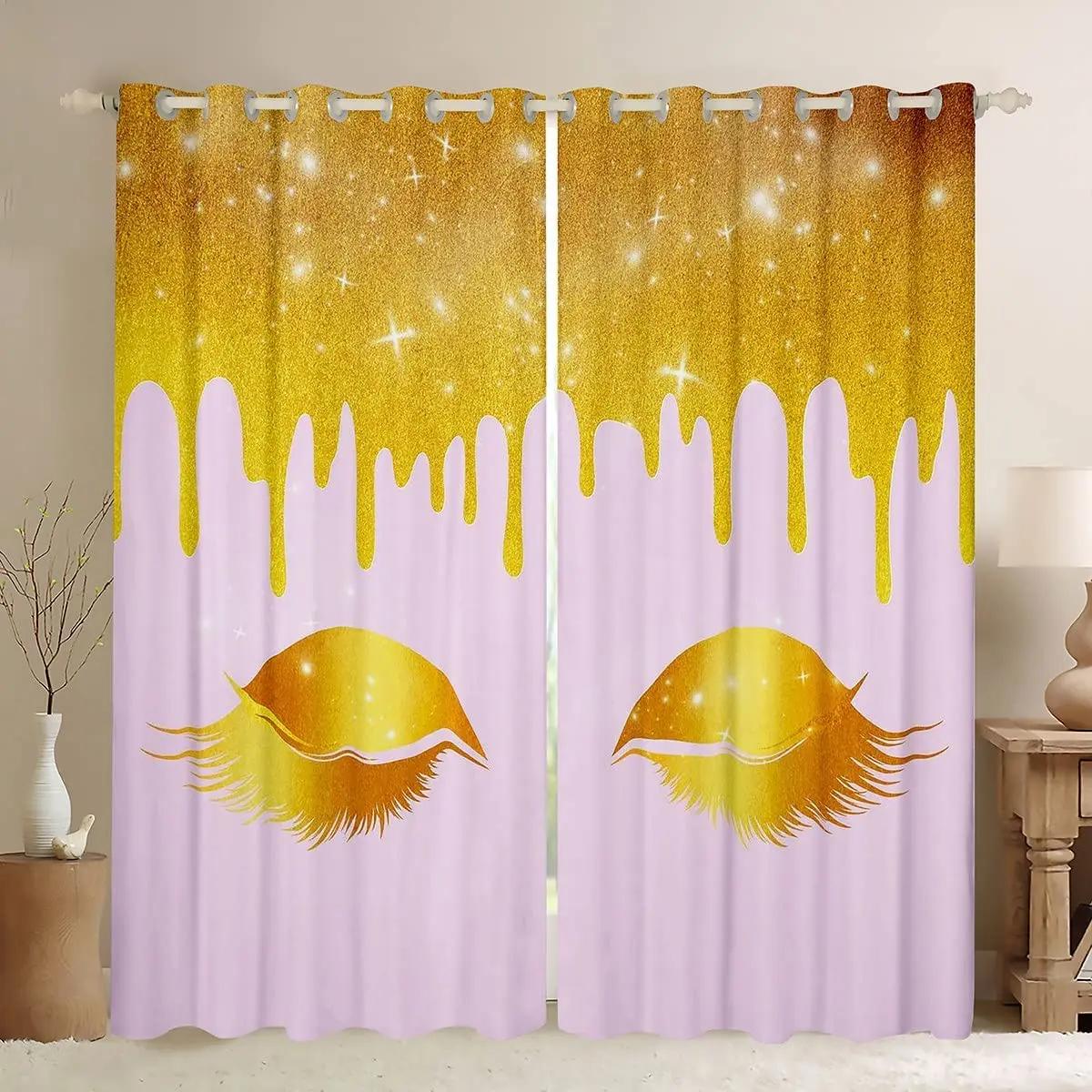 

Beautifull Eyes Eyelash Shiny Colorful Drapes Blinds Suitable for Living Area Kids Bed Room Bathroom Kicthen Door Home Decoration W65X60H(cm)X2Pcs&Hook