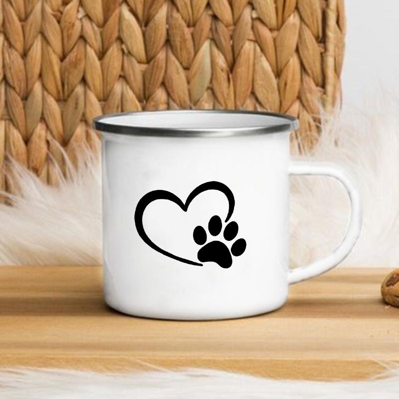 Ich liebe meinen Hund Bedruckte Emailletassen Kreative Kaffee-Tee-Tasse Getränke Dessert Frühstück Milchbecher Geschnittene Tassen Henkel Trinkgeschirr Beste Geschenke