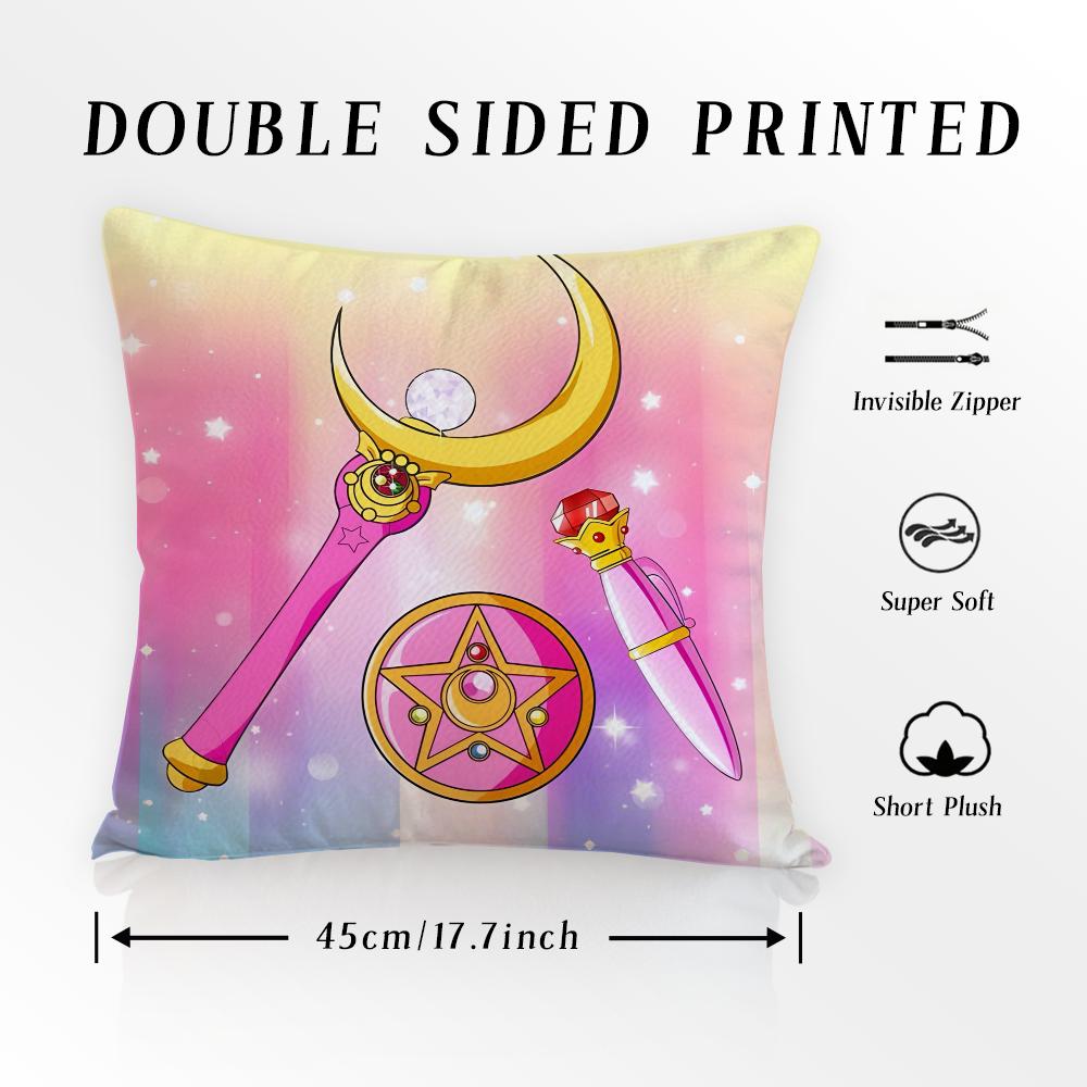 S-SAILOR Anime M-MOON Pillow Case Pillowcase Anti-dustmite Pillow Invisible Zipper Silky Short Plush Sofa Cushion Cover