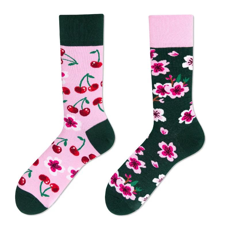 New Creative Couple AB Asymmetric Trendy Socks Fashionable Personalized Trendy Cartoon Jacquard Long Tube Cotton Socks