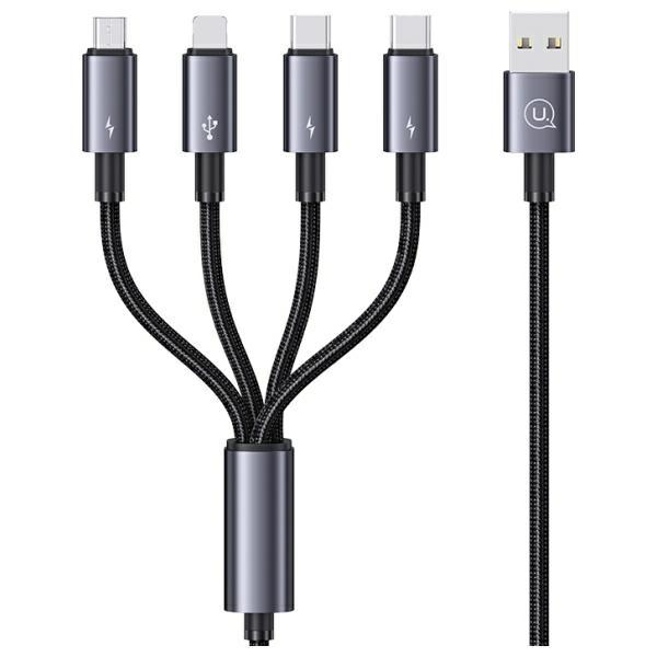 Usams Kabel 4W1 2Xusb-C/Lightning/Microusb 15W 1,2M Aluminum Alloy Data Cable Sufeng Series Sj739Usb101 (Us-Sj739)