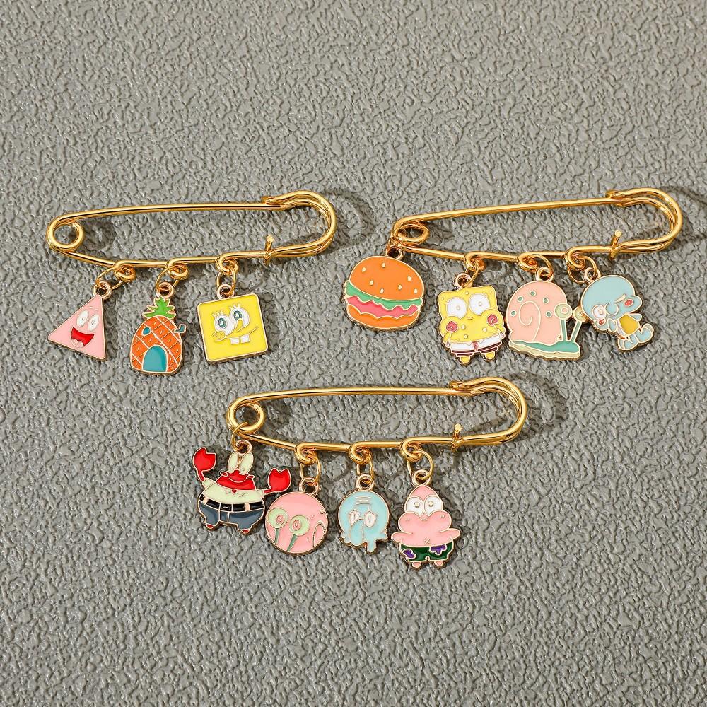 Creative SpongeBob SquarePants Metal Pin Patrick Star Octopus Brother Snail Pineapple House Brooch