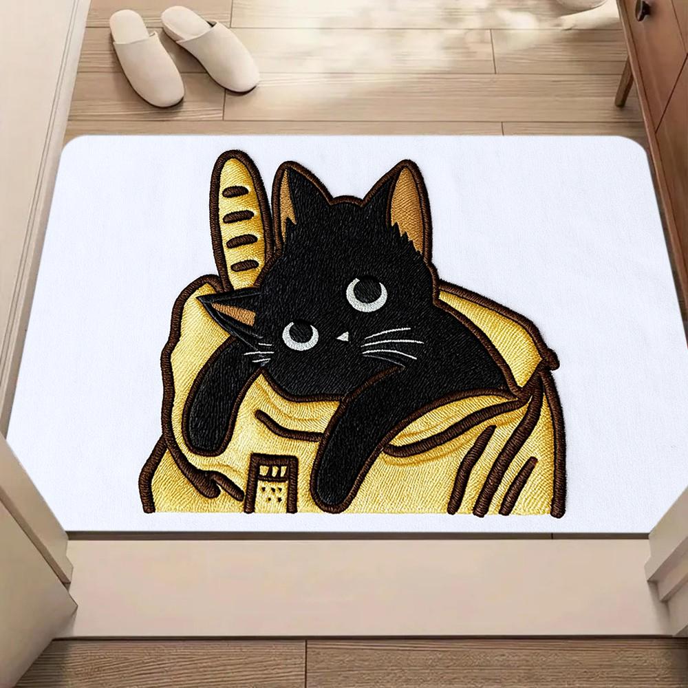 Black-cat Bath Mat Non-slip Entrance Floor Carpet Laundry Room Kitchen Rug Home Decoration Welcome Mat Machine Washable