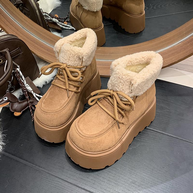 Winter Klobige Plateau Damen Pelz Schneestiefel Warm halten Dicke Sohle Warme Baumwolle Kurze Stiefeletten Schuhe Mujer
