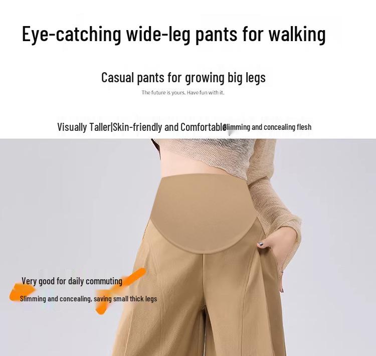 Spring/Summer 2026 Loose Maternity Wide-Leg Pants - Washed Cotton, Casual & Skin-Friendly Suit Pants for Moms