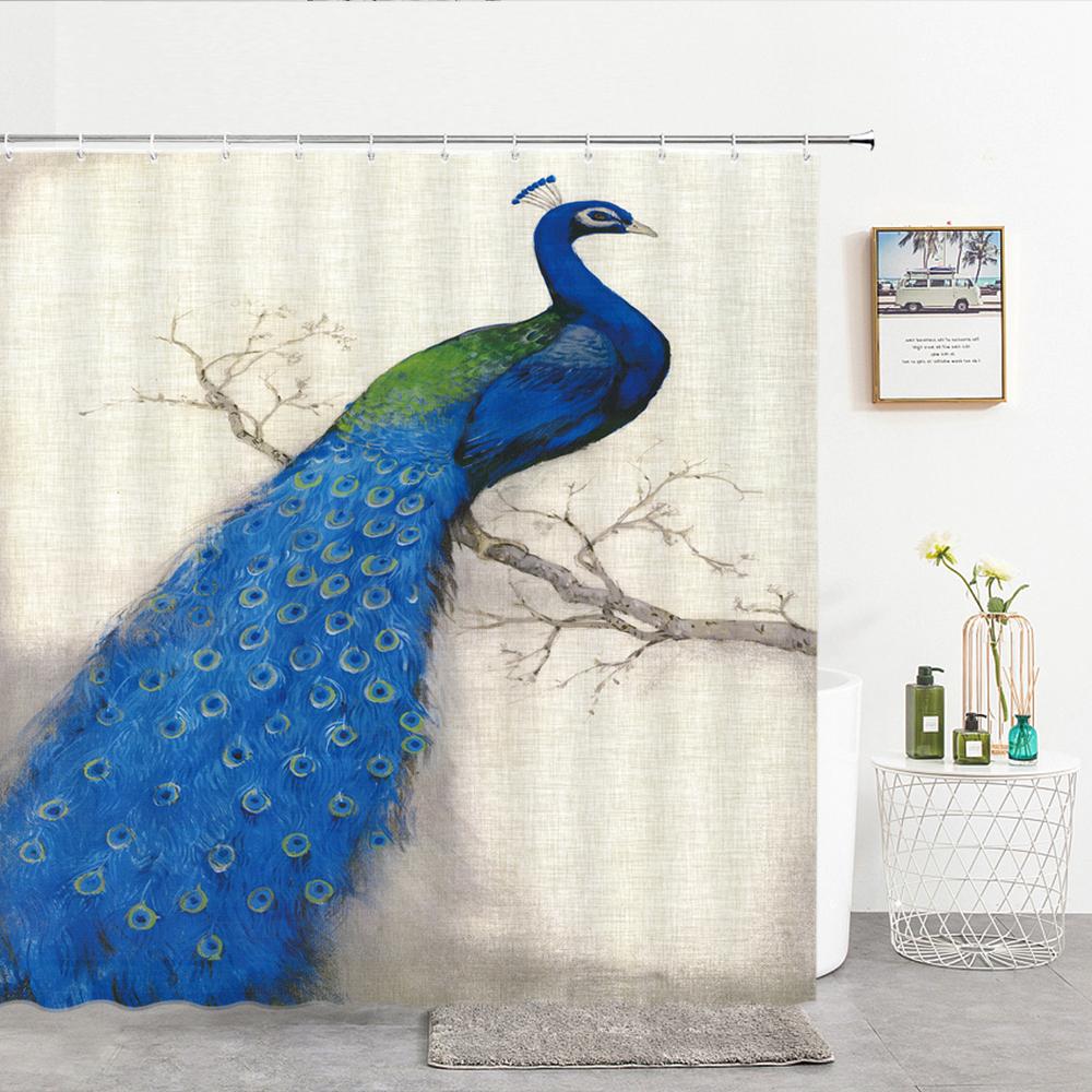 

Chinese Style Flowers Bird Scenery Waterproof Shower Curtain Bath Curtains 3D Printing Bathroom With Hooks Washable Cloth Screen W60H190(CM)-1 Pcs