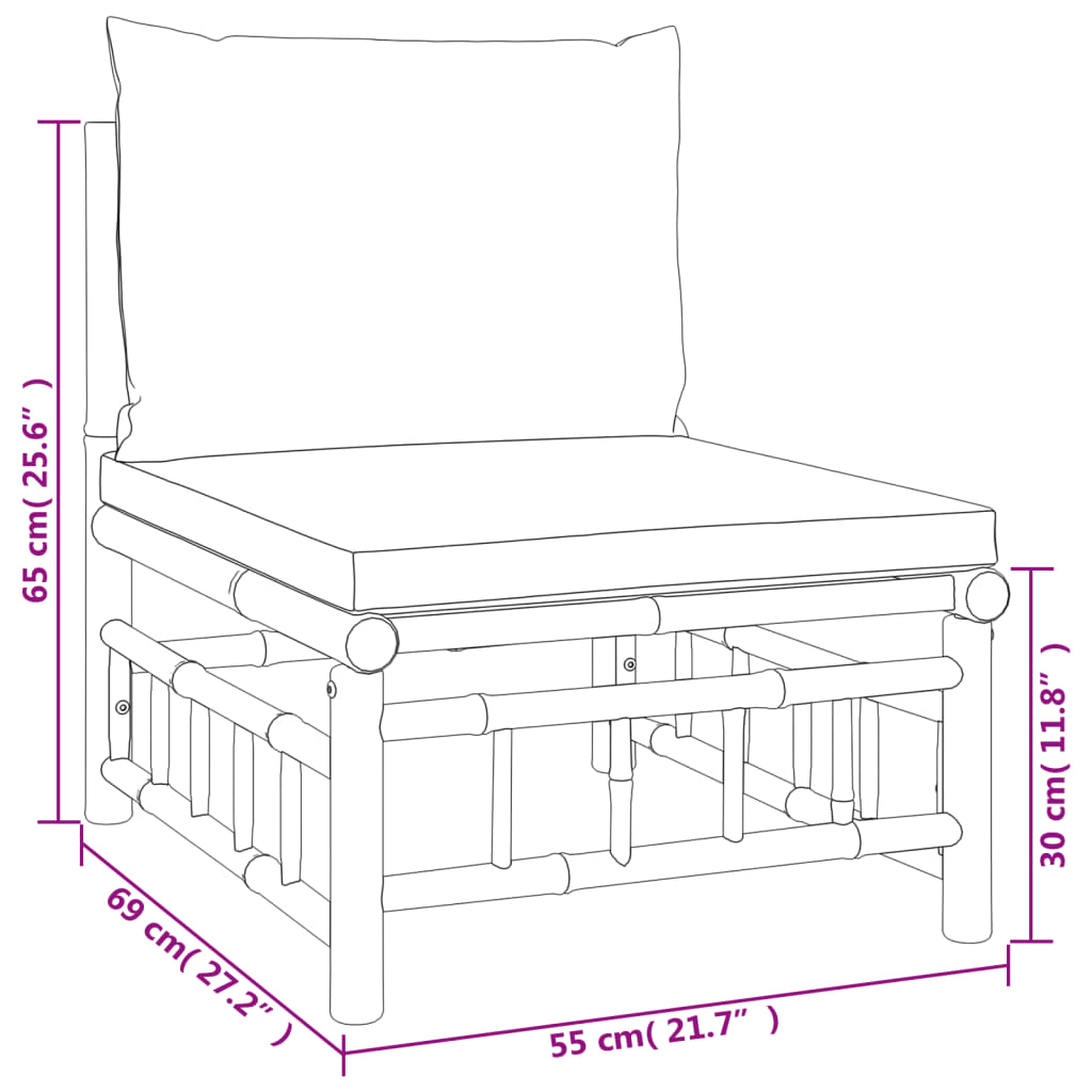 Vidaxl 6-Cz. Garden Furniture Set, Dark Grey Cushions, Bamboo